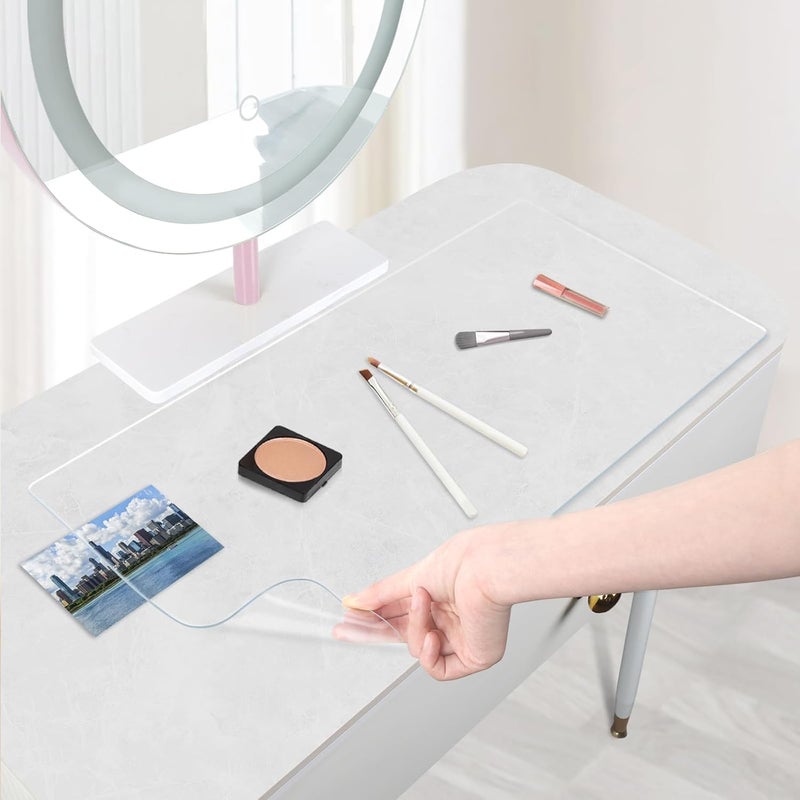 Amerbro Clear Makeup Mat for Vanity to Protect Vanity Desk Top, PVC Vanity Mat, Easy to Clean Vanity Desk Mat Clear Desk Pad - Vanity Makeup Pads Waterproof and Oilproof, 31.5x15.7in - Transparent - Image 1